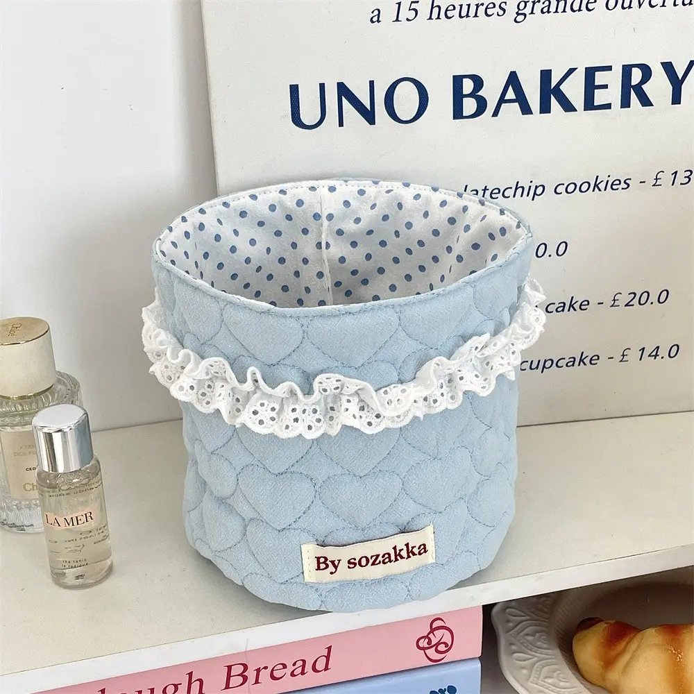 Stylish Quilted Heart Fabric Skincare Basket, Round Organizing Storage Organizer for Desktop, Perfect Holiday Gift for Women, Friends, Mothers
