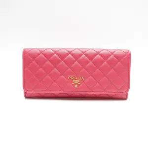Pre-owned PRADA quilted leather Small Leather Goods Pink Long Wallet T10439090