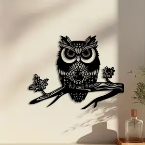 1pc Black Owl Metal Wall Art, Black Owl Statue Mural, Perfect for Living Room Wall, Christmas Decor, Ideal Gift for Collectors, Powder-Coated Metal