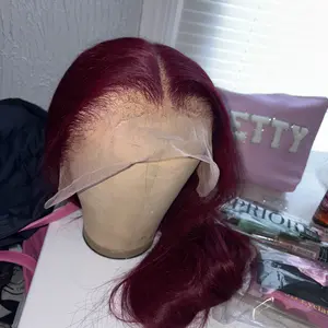 [NEW IN] Hot Star Straight and Body Wave 99J Burgundy Color 13x6 HD Transparent Lace Front Wigs Human Hair Pre Plucked Human Hair for Women