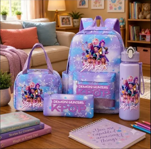 K-Pop Demon Hunter Idol Saja Edition 4-in-1 Backpack Bundle Insulated Travel Bottle Set