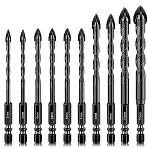 Masonry Drill Bit Set, 3/6/10pcs Concrete Drill Bit Set for Tile, Brick, Glass, Plastic and Wood, for Home Improvement, Tungsten Carbide Tip Work with Ceramic Tile, Wall Mirror, Paver on Concrete Or Brick Wall, Spiral Drill Bit