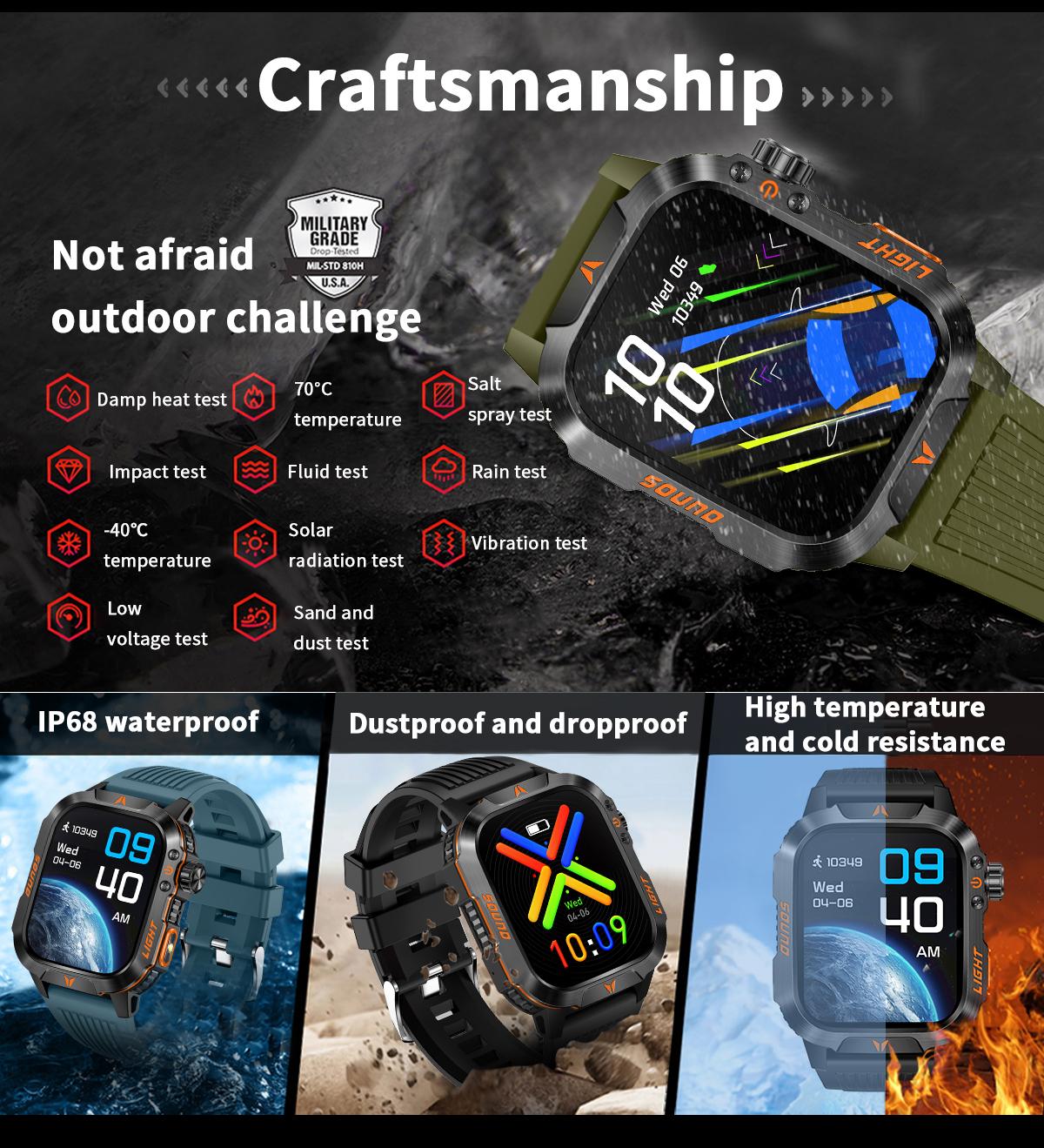 LOOXLK 2026 Outdoor-Style Smartwatch with 2.01-inch IPS Screen LED Lighting Wireless Call Sports Modes Calorie Tracker Compass Weather Alerts Men's Gift Fitness Tracker  Applicable to iPhones and Android devices Wearable