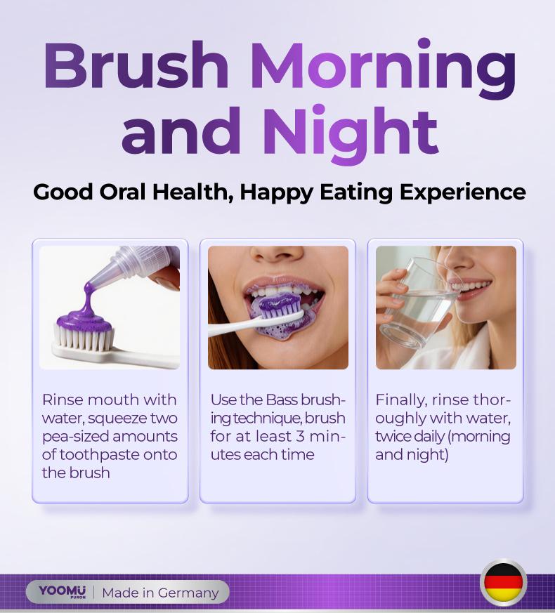 YOOMU 2 Purple light activates the whitening toothpaste, freshens breath, deeply cleans the mouth, and brightens the teeth.