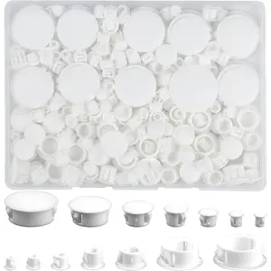 180pcs White Plastic Hole Plugs Round Screw Hole Covers for Kitchen Cabinet Furniture Insert End Caps Mixed Sizes 1" 3/4" 1/2" 3/8" 5/16" 1/4" 1/5"