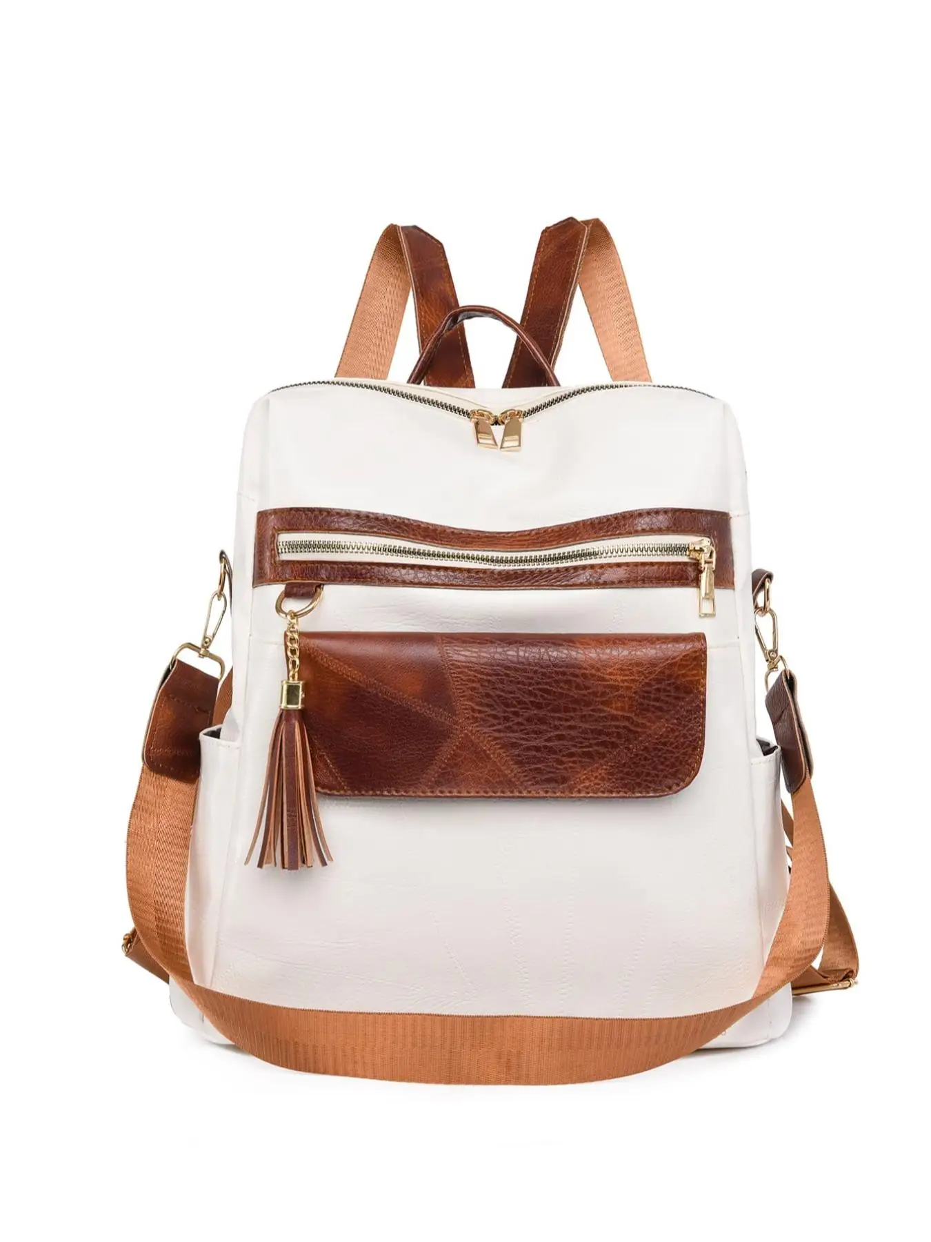 Women's Fashion Colorblock Backpack (1 Piece), Casual Large Capacity Travel Backpack, Retro Tassel Decorated Backpack for Outdoor Travel, Trendy Versa