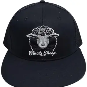 BGA Black Sheep Embroidered Trucker Hat - Black with Mesh Back and Logo Design