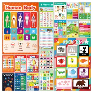 DeerSen Fun Educational Posters for Toddlers 1–3 – Set of 18 Easy to Read Learning Posters for Classroom & Homeschool Decor – Essential Preschool/Kindergarten Kids Room Wall Charts incl. ABC & Number Chart,Educational Posters for Classroom Must Haves