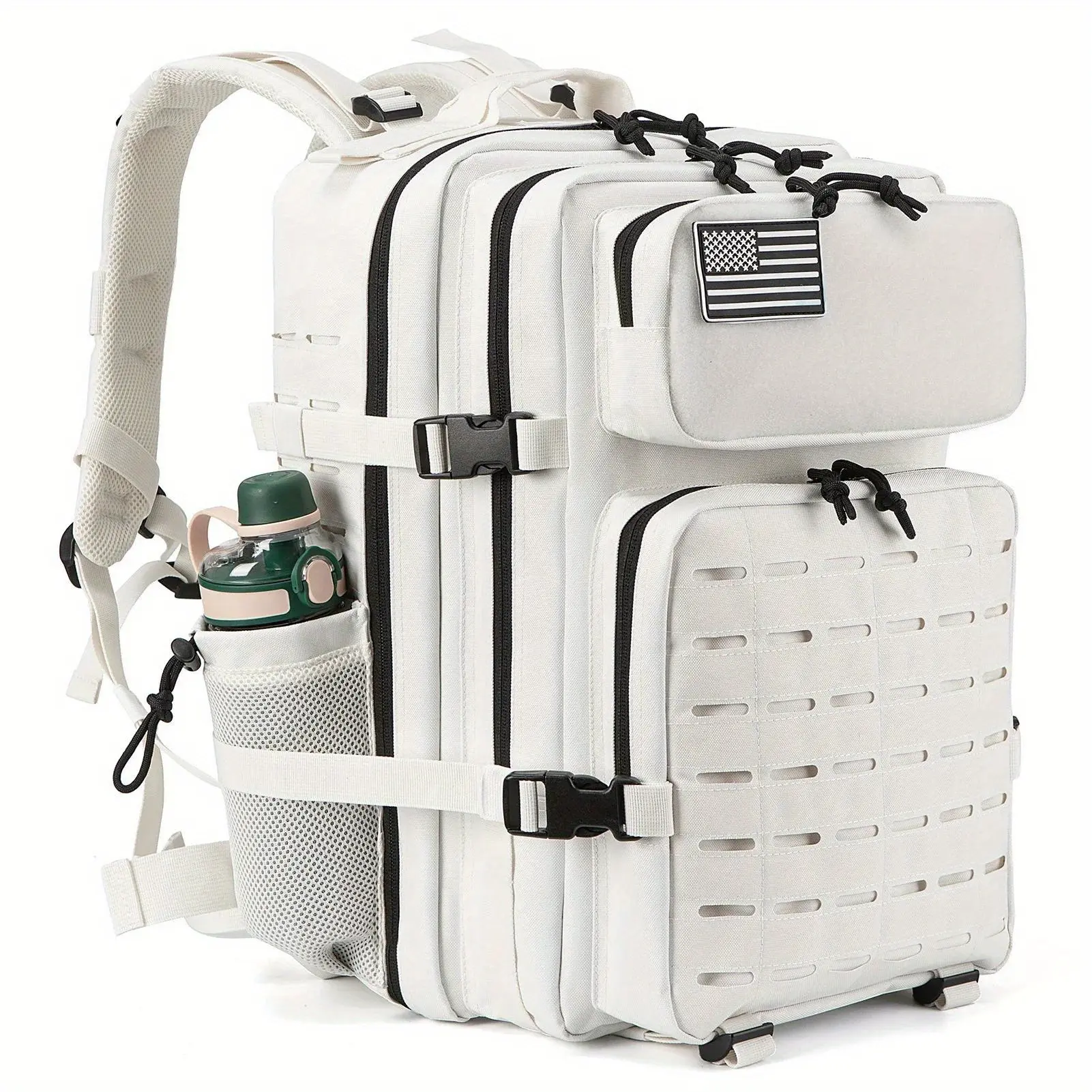 White Women Backpack, CCW Laser Cut Molle Daypack 11.89gal Large 3-Day Insect Bag, Gym Backpack with Bottle Rack Canvas Backpack