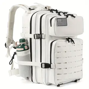 White Women Backpack, CCW Laser Cut Molle Daypack 11.89gal Large 3-Day Insect Bag, Gym Backpack with Bottle Rack Canvas Backpack