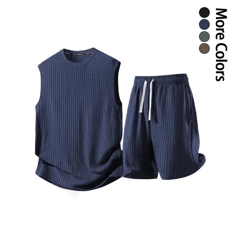 Men’s solid-color ribbed sleeveless tank top and shorts two-piece set featuring a minimalist urban style. The sleeveless, breathable design is suitable for men who prioritize comfort at home in summer or for casual outings. Clothes Outfit Menswear Plain