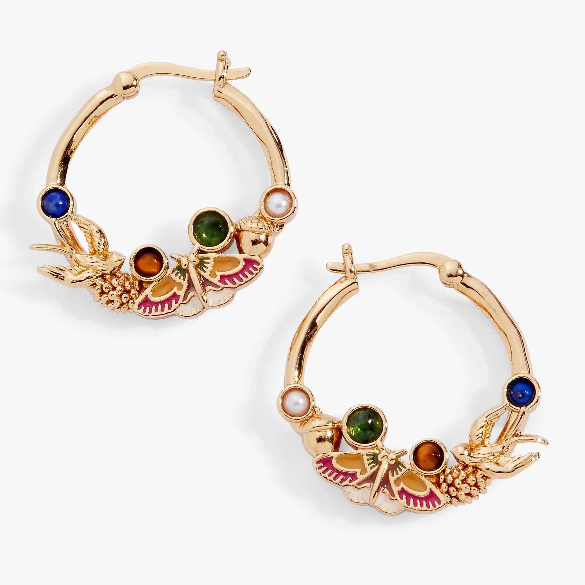 Woodland Gemstone Hoop Earrings: Gold