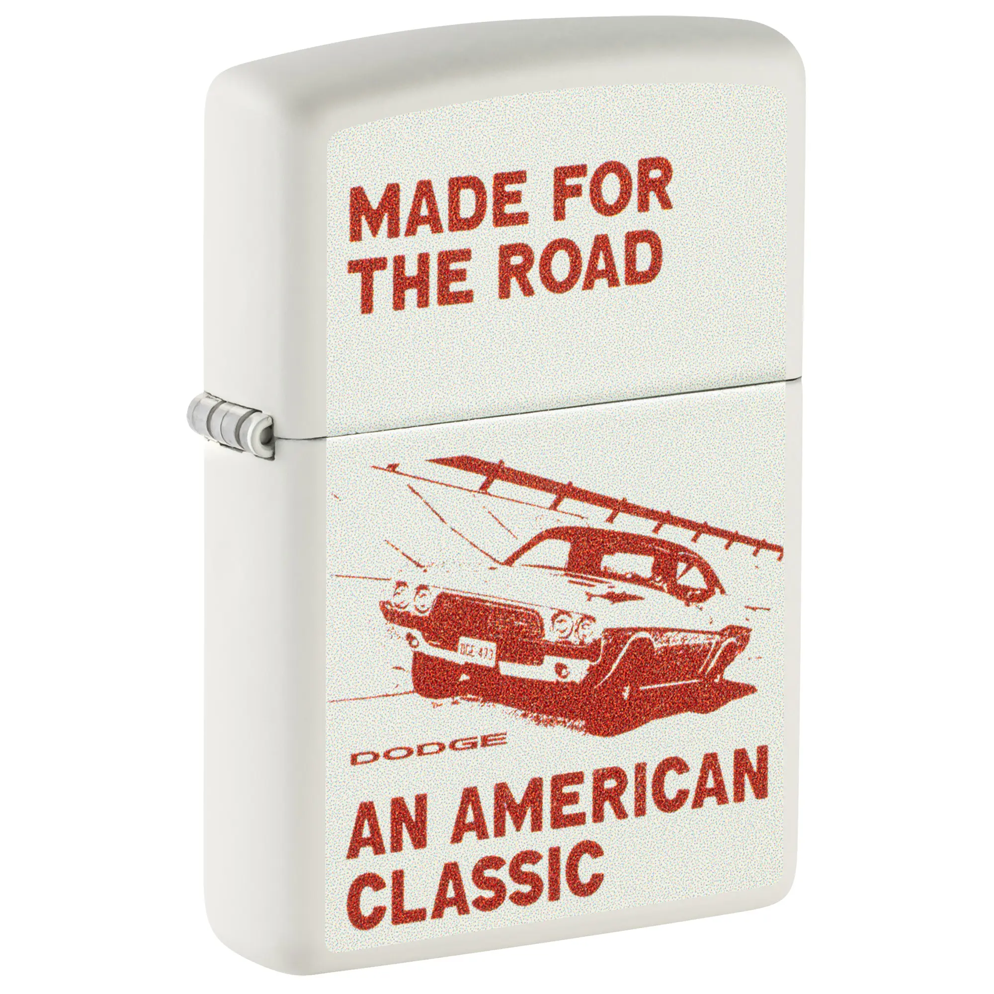 Dodge Made for the Road Design White Matte Windproof Lighter - Made in USA - Unfilled (fuel sold separately)