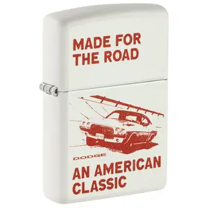 Dodge Made for the Road Design White Matte Windproof Lighter - Made in USA