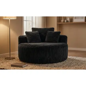 Oversized 55" Circular Corduroy Sofa - Modular Round Chaise Lounge with Deep Seat & 3 Pillows, Modern Armless Sofa for Living Room or Bedroom