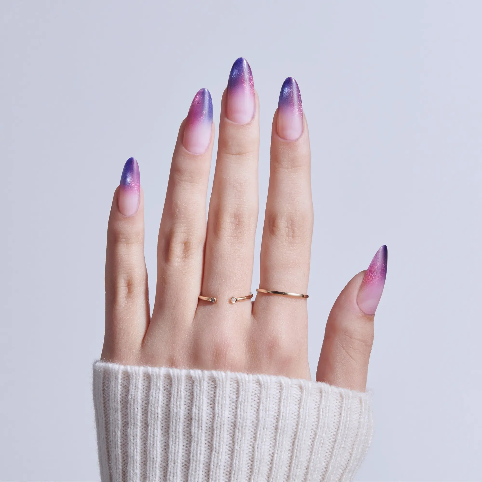 Kiss Core Magnetic Press On Fake Glue Nails - Twinkling Stars | French Magnetic, Purple, Long, Almond Kiss Core Magnetic Press On Fake Glue Nails - Twinkling Stars | French Magnetic, Purple, Long, Almond