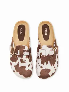 Cider COWHIDE PRINT FAUX SUEDE MULE FLATS