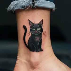 1pc The smooth black cat tattoo on Halloween is both mysterious and fashionable