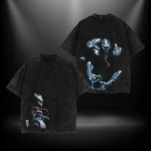 [The Dark Style] The Black Symbiote V4 Double Printed Oversize Lightweight Acid Washed Tee TV Show Graphic Top Cotton Gift T-Shirt For Comic Lover, Gift T-Shirt For Movie Lover streetwear