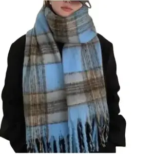 Maillard Girl Plaid Scarf Autumn Winter Warm Thickened Imitation Cashmere Shawl Unisex Festive Crimson Color Premium Knit Fabric Versatile Wear Ideal for Fall to Winter