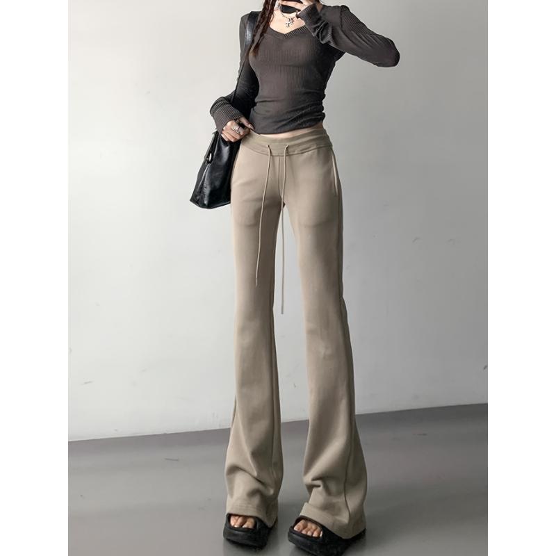Drawstring Flare Leg Pants, Casual Forbidden Pants For Spring & Summer, Women's Clothing