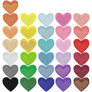 62 count Colorful Embroidered Iron On Heart Patches, Sew/Iron On Heart Applique Patch, for Clothes Hats Jeans Backpacks Shoes DIY Repair Decoration