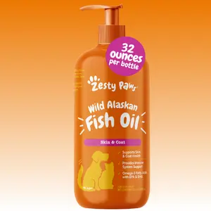 Zesty Paws Natural Wild Alaskan Fish Oil Formula with Pump for Dogs & Cats Omega 3 Fatty Acid Fish Oil with EPA & DHA for Skin and Coat Supplements