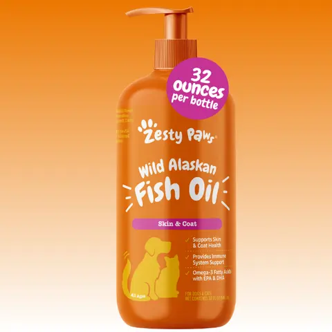 Zesty Paws Natural Wild Alaskan Fish Oil Formula with Pump for Dogs & Cats Omega 3 Fatty Acid Fish Oil with EPA & DHA for Skin and Coat Supplements