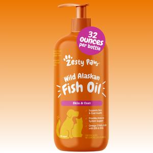 Zesty Paws Natural Wild Alaskan Fish Oil Formula with Pump for Dogs & Cats Omega 3 Fatty Acid Fish Oil with EPA & DHA for Skin and Coat Supplements