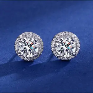 0.3-1CT Round Cut Zirconia Stud Earrings Heart Arrow Brilliant Cut White Gold Plated Unisex Fashion Jewelry for Daily Party Wedding Gift