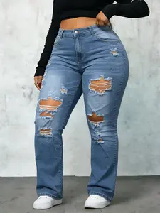 Women's Plus Size High Waisted Straight Leg Denim Jeans Pants, Fashion Casual Streetwear Daily Wear, Perfect for Shopping Parties Dates