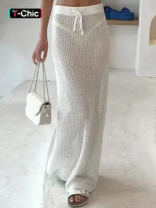 Women's Solid Color  Knit Skirt, Fashion Casual Minimalist Fitted Maxi Skirt for Daily Holiday Vacation Wear, Ladies Bottoms for Summer, Womenswear