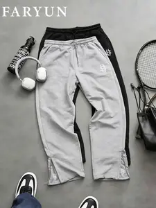 Ffaryun Men's Y2K Embroidered Casual Pants, Activewear, Thickened Drawstring Waist, Side Pockets, Loose Fit, Street Style, All Seasons, Unisex, Embroidery, Sportswear