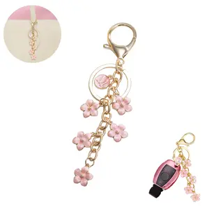 Cute Initial Letter Keychain for Women, White Pink Black Flower Enamel Keyring, A-Z Bag Charms for Handbag Backpack Purse