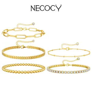 Deramay Waterproof Bracelets for Women Trendy Fashion Stackable Tennis Beaded Figaro Herringbone Paperclip Link Bracelet Pack Stack Gifts for Women