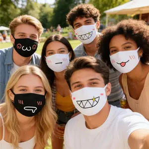 10Pcs Cute Kawaii Anime Face Masks | Reusable Washable Black & White Cartoon Mouth Covers for Cosplay, Parties & Everyday Wear