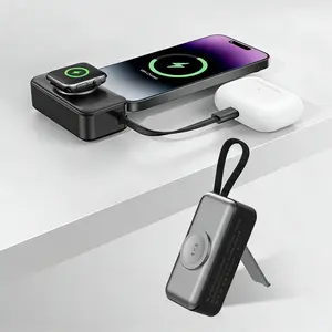Power Bank 5000mAh, Magnetic 4-in-1  Mini Portable Charger with Built-in Cable Fast Charging for iPhone 17/16/15/14, Apple Watch, Samsung & USB-C Devices
