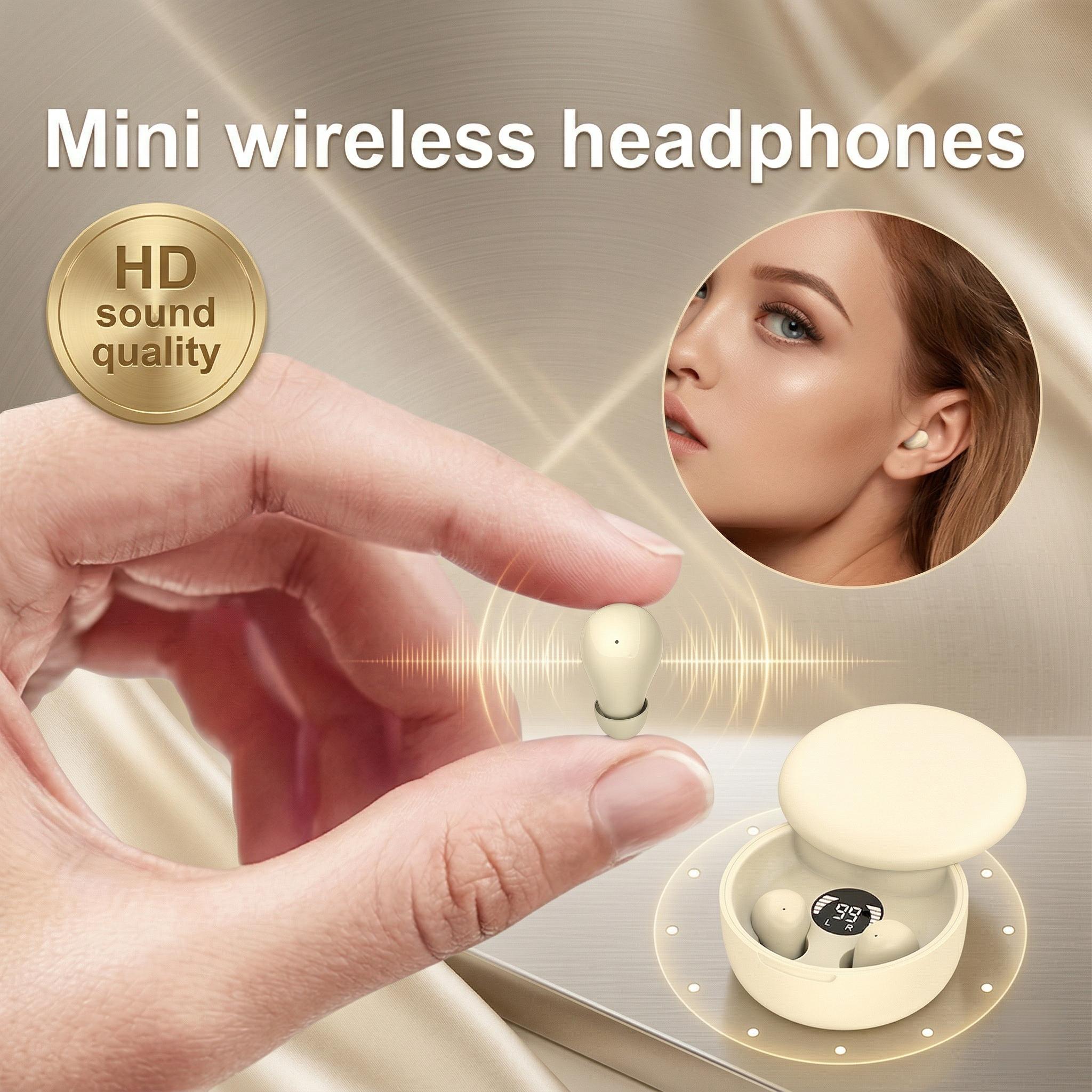 Mini Invisible Wireless Earbuds, Bluetooth 5.4 True Wireless In-Ear Headphones with HD Sound, Noise Cancelling Sport Earphones for Sleep & Gaming