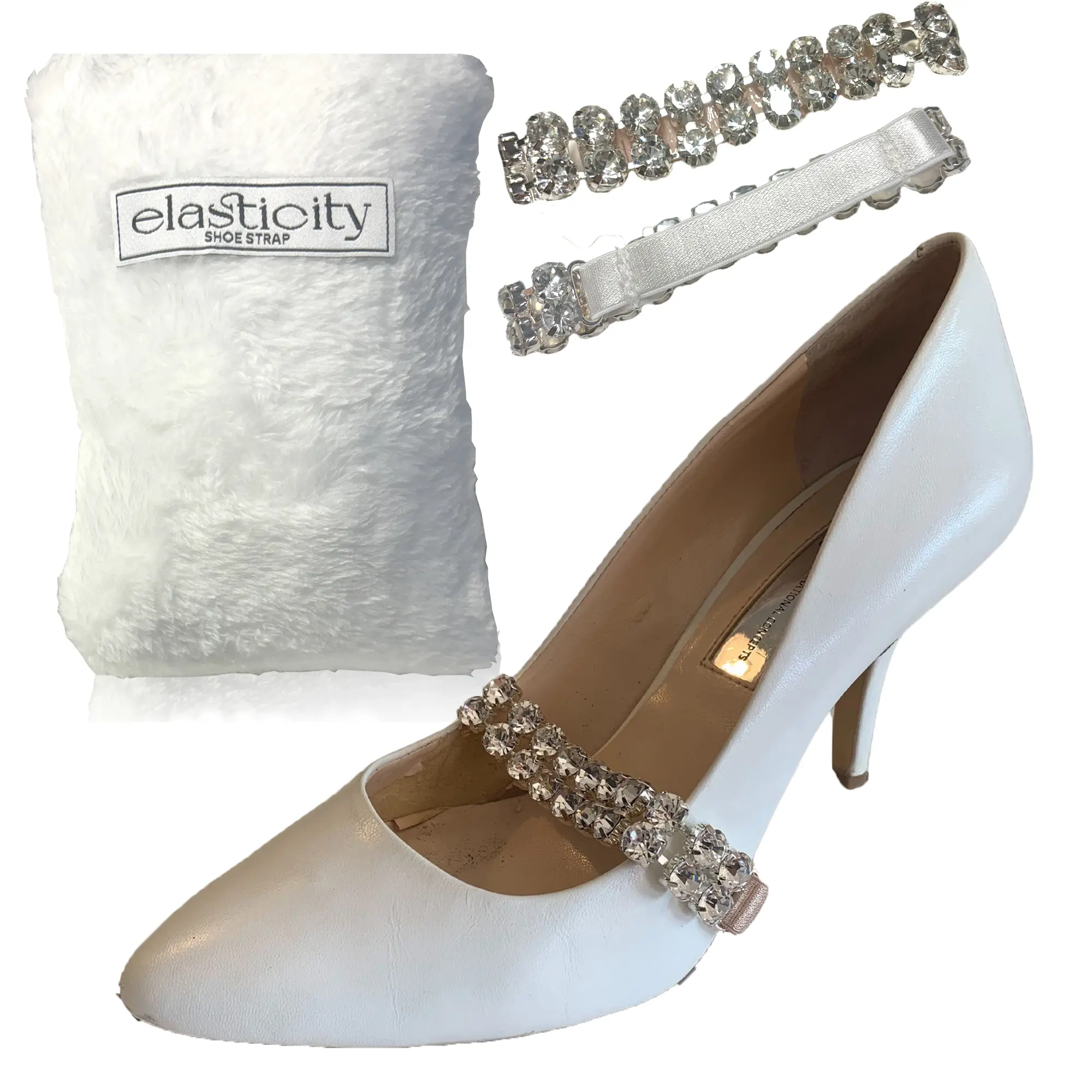 Elasticity Rhinestone White Elastic Back for Loose Shoes - Detachable Shoe Strap, High Heel Straps for Comfort and Style - Footwear