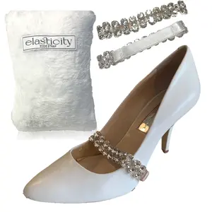 Elasticity Rhinestone White Elastic Back for Loose Shoes - Detachable Shoe Strap, High Heel Straps for Comfort and Style - Footwear