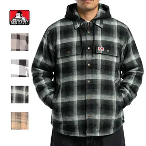 BEN DAVIS Flannel Jacket - BENDAVIS 100% Cotton Quilted Lining Regular Fit Heavy Duty Snap Front Three-Piece Lined Hood Drawstrings Adjustable Cuffs Chest Pockets