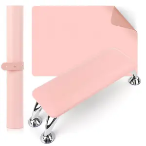 Soft Foldable Nail Art Hand Rest Arm Cushion with Nail Table Mat, Microfiber Leather Hand Pillow Footstool for Nail Tech Acrylic Nails Pink