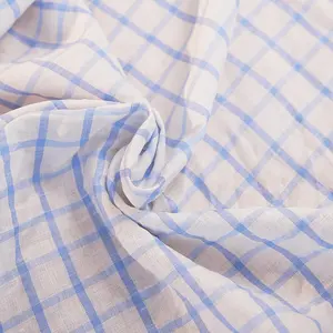 Blue Checkered Linen Fabric, by Yard Sales, Width 55 Inches, Ideal for Fashion Clothing, Patchwork, Sewing, Crafts