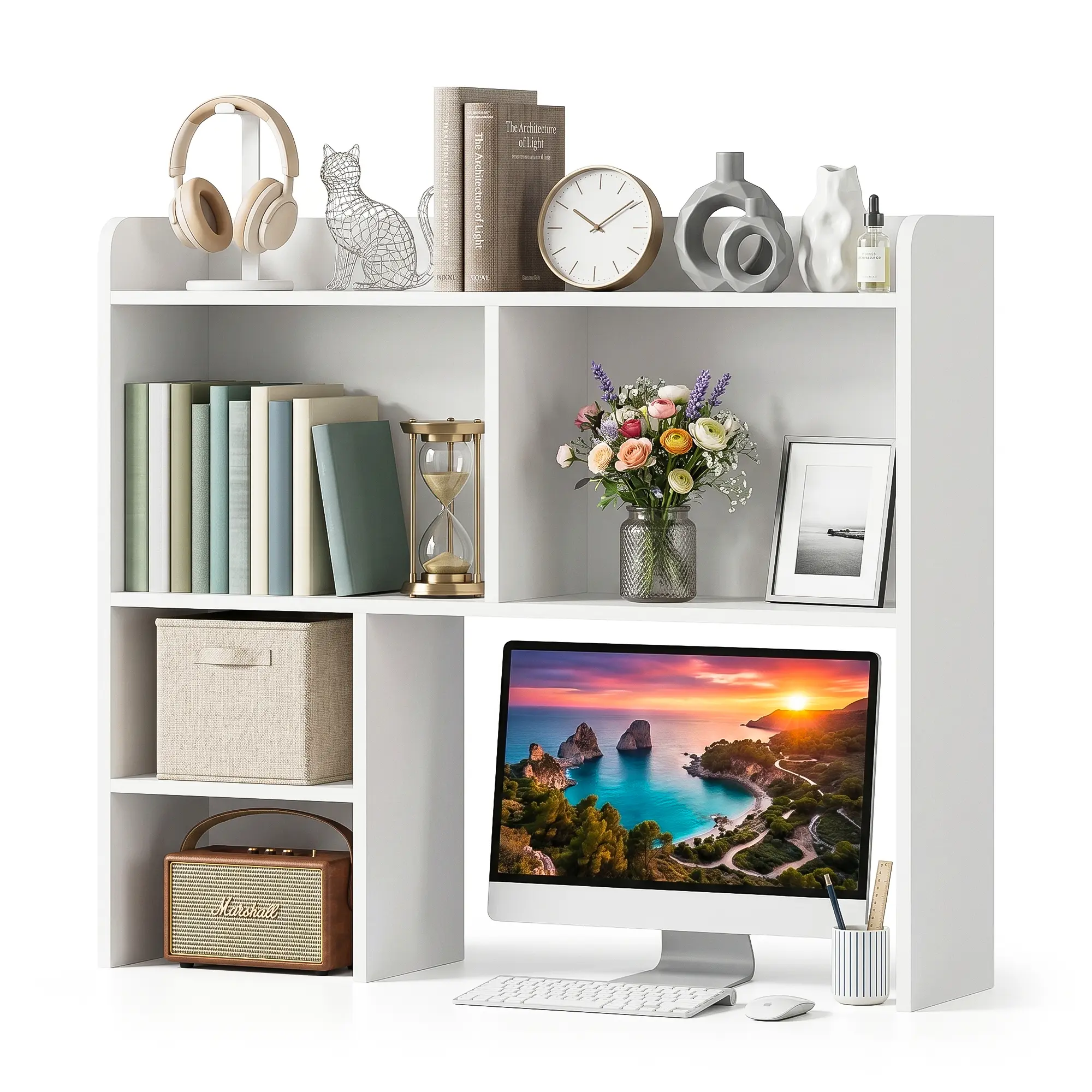 ZENY Premium 4-Tier Wood Desktop Bookshelf - P2 Office Furniture, 37x9.5x32in Books/Magazine Rack, 145lbs Capacity Desk Organizer with Durable & Elegant Construction, Assembly Required for Home Office, Bedroom Computer Desk Use