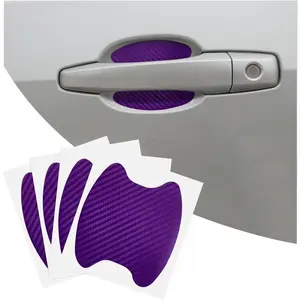 4PCS Car Handle Cup Stickers, Carbon Fiber Scratch Auto Door Protective Film, Non-Marking Car Bowl Protector, Universal Paint Cover Guard for Most Cars, SUV, Van (Purple)
