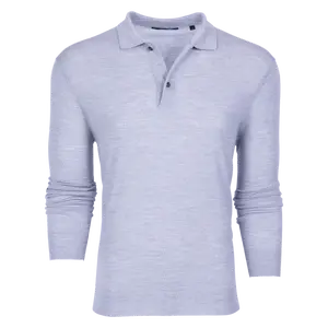 Saratoga Long Sleeve Polo Sweater- Light Grey Heather | Greyson Clothiers