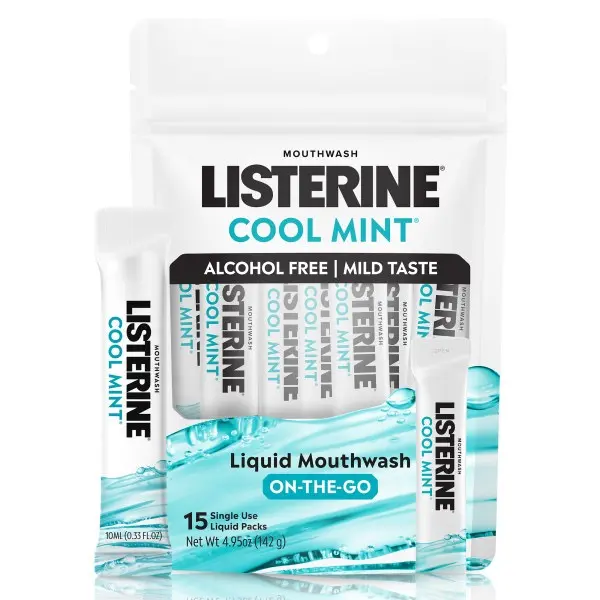 *NEW* Listerine On-The-Go Cool Mint Alcohol Free Mouthwash Packets, 0.33 fl oz (Available in 10 count, 15 count, and 30 count) *NEW* Listerine On-The-Go Cool Mint Alcohol Free Mouthwash Packets, 0.33 fl oz (Available in 10 count, 15 count, and 30 count)