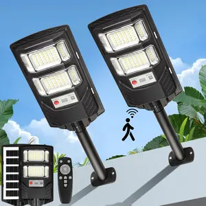Solar Street Lights 2 Pack Outdoor Waterproof  LED Solar Dusk to Dawn Flood Light Outside 10000 Lumen Solar Powered Security Exterior Wall Mount Lamp Motion Sensor Remote Control for Yard Parking