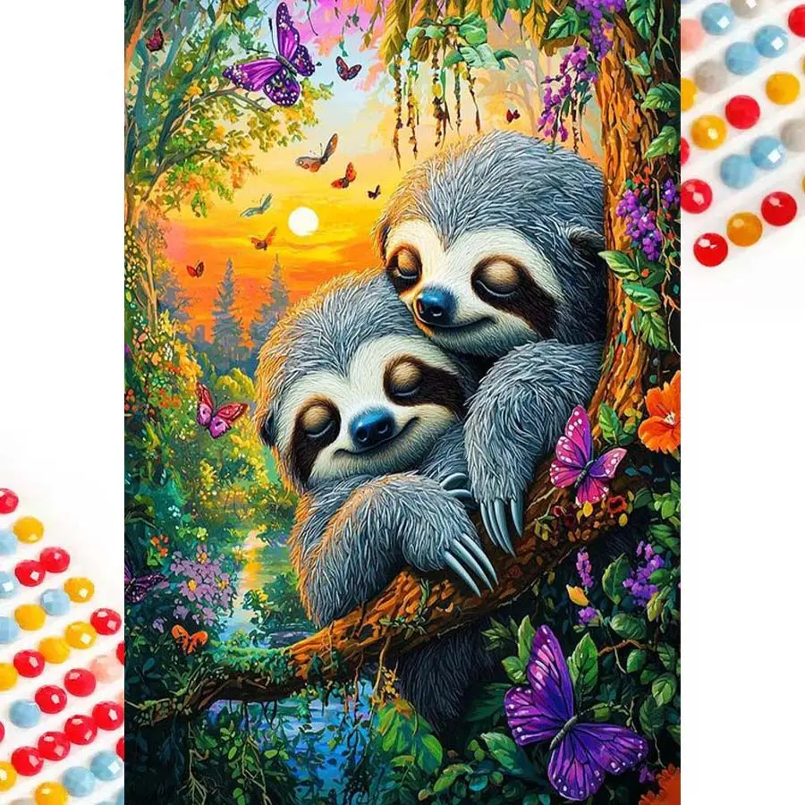 5D DIY Full Drill Round Diamond Painting Kits Handicraft - Diamond Art Kit Sloth on Tree Mosaic, Canvas - DIY Decor, Home Wall Art, Perfect for Halloween and Christmas, Independence Day, Birthdays and Anniversary Gifts.