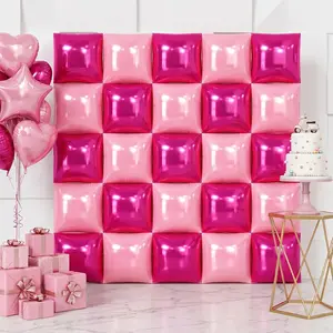 25 Pcs Hot Magenta Pink Square Foil Balloons Wall Backdrop, Double Sided Mylar Cube Balloon Set for Birthday Bachelorette Bridal Shower Valentines Decoration Photo Booth Background Party Supplies